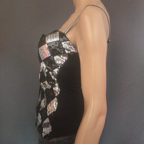 Y2K Sequin Tank Top With bow Size M Black Silver Diamond Pattern Mcbling 2000s - Picture 5 of 12